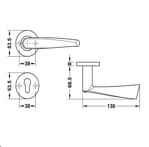 Tay nắm gạt cửa vệ sinh Hafele 903.93.636 5 Kích thước của Tay nắm gạt cửa vệ sinh Hafele 903.93.636