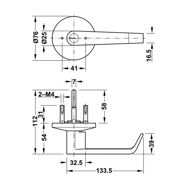 Tay nắm gạt Hafele 911.54.002 4 Kích thước của Tay nắm gạt Hafele 911.54.002