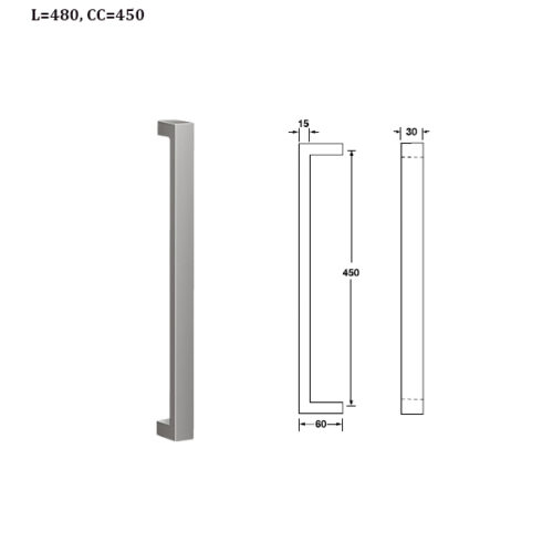 Tay nắm kéo dạng vuông 465mm Hafele 903.00.102 5 Kích thước của Tay nắm kéo dạng vuông 465mm Hafele 903.00.102