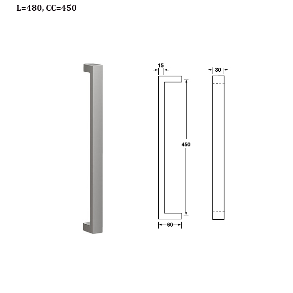 Tay nắm kéo dạng vuông 465mm Hafele 903.00.102 4 Kích thước của Tay nắm kéo dạng vuông 465mm Hafele 903.00.102