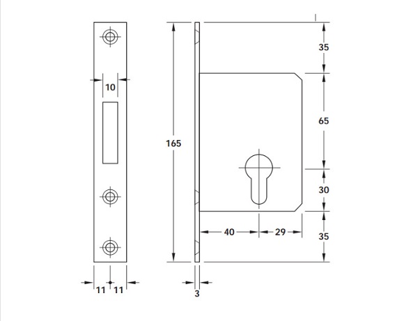 Thân khóa cho cửa trượt Hafele 911.27.261 4 Kích thước của Thân khóa cho cửa trượt Hafele 911.27.261