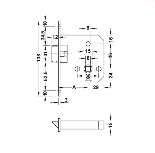 Thân khóa lưỡi gà Hafele 911.23.861 4 Kích thước của Thân khóa lưỡi gà Hafele 911.23.861