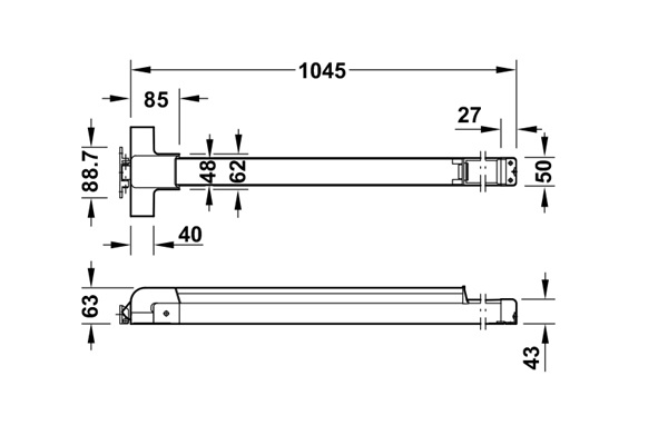 Thanh thoát hiểm Inox mờ Hafele 903.00.310 4 Kích thước của Thanh thoát hiểm Inox mờ Hafele 903.00.310