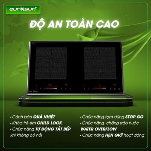 Bếp từ đôi Eurosun EU-T798Pro lắp âm 14 tính năng an toàn của của bếp từ Eurosun EU-T798Pro
