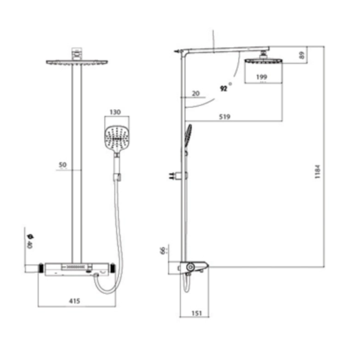 Sen cây tắm nóng lạnh Paul Schmitt PA509R 5 Kích thước sen cây tắm nóng lạnh Paul Schmitt PA509R