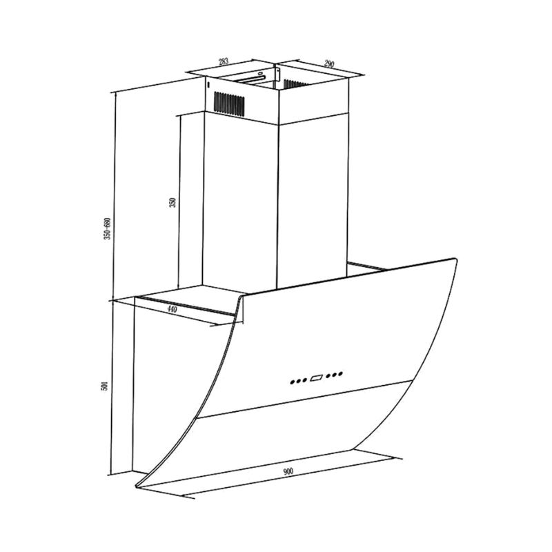 Kích thước máy hút mùi áp tường Canzy CZ 2890GH Kích thước máy hút mùi áp tường Canzy CZ 2890GH