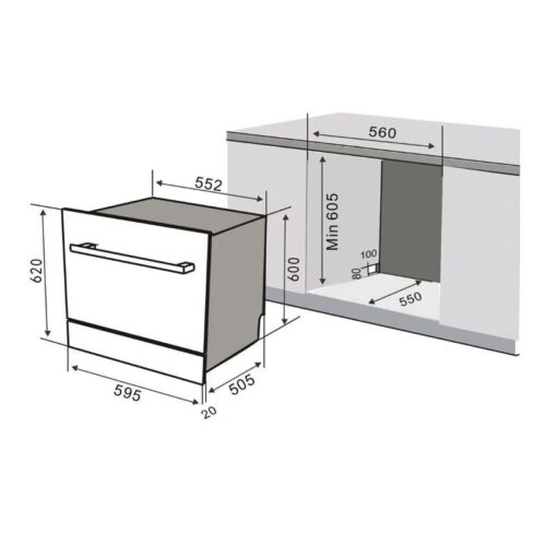 Máy rửa bát bán âm Richborn RBDG6064MQ 9 Kích thước máy rửa bát bán âm Richborn RBDG6064MQ