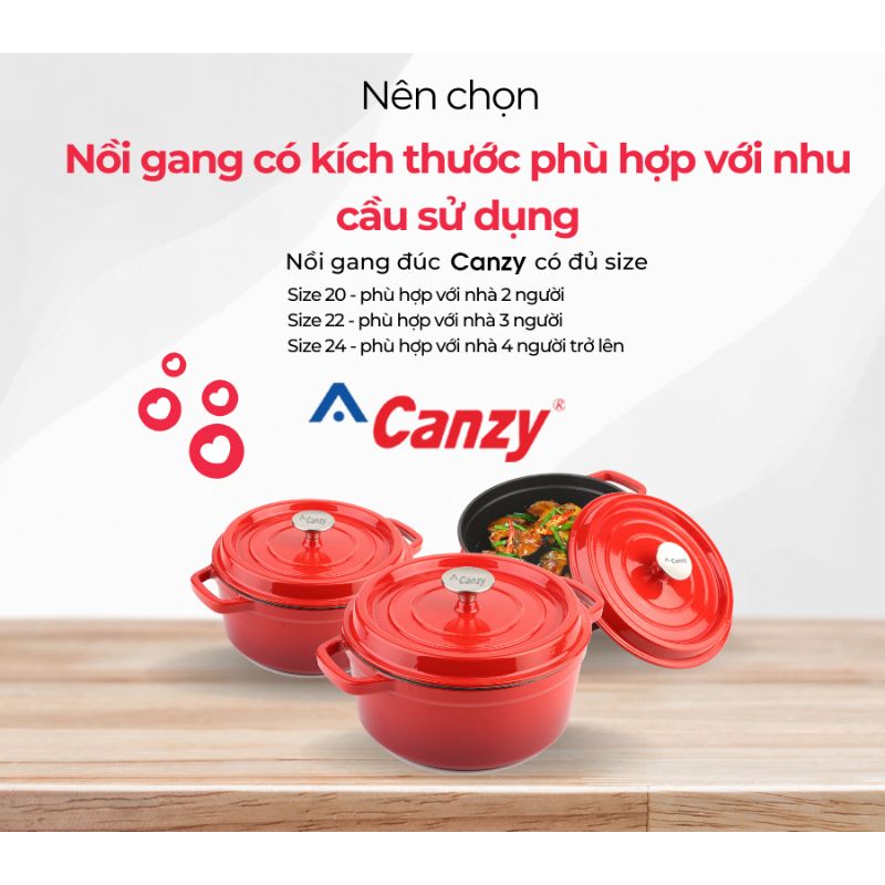 Nồi gang đúc Canzy CZ Roman 022 4 Kích thước nồi gang đúc Canzy CZ Roman 022