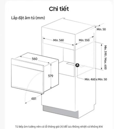Lò nướng âm tủ 76 lít Samsung Bespoke NV7B6675CAA/SV 16 Kích thước hộc tủ lò nướng âm tủ 76 lít Samsung Bespoke NV7B6675CAA/SV