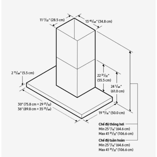 Máy hút mùi áp tường Samsung Bespoke NK36CB665WWHSV 9 Kích thước máy hút mùi áp tường Samsung Bespoke NK36CB665WWHSV