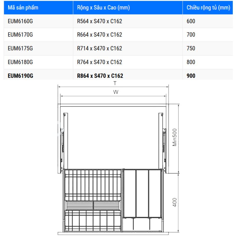 Kích thước giá bát đĩa Eurogold EUM6190G Kích thước giá bát đĩa Eurogold EUM6190G