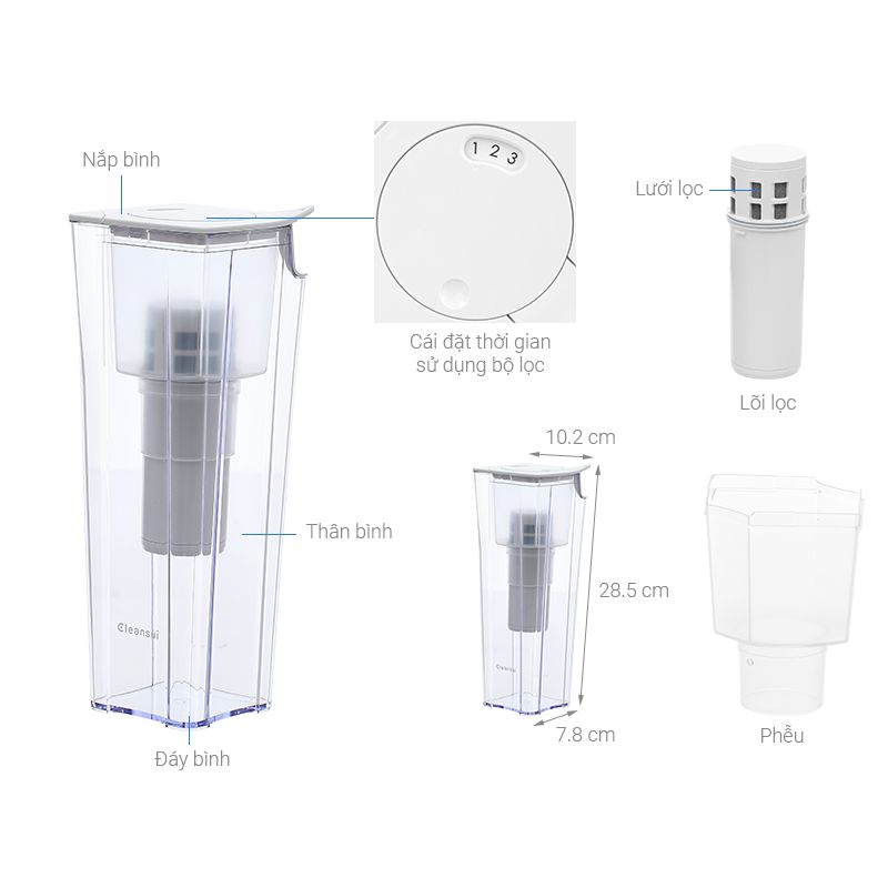 Bình lọc nước cầm tay Cleansui EJ101 4 Kích thước bình lọc nước cầm tay Cleansui EJ101