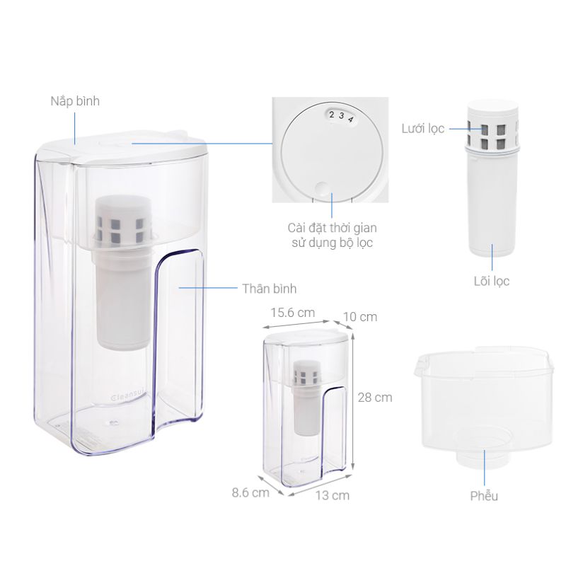 Bình lọc nước cầm tay Cleansui EJ103 4 Kích thước bình lọc nước cầm tay Cleansui EJ103