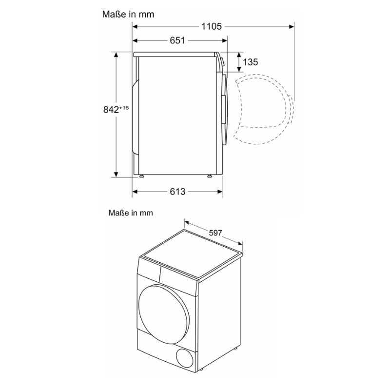 Máy sấy bơm nhiệt Bosch 9kg WQB245B40 Serie 8 5 Kích thước máy sấy bơm nhiệt Bosch 9kg WQB245B40 Serie 8