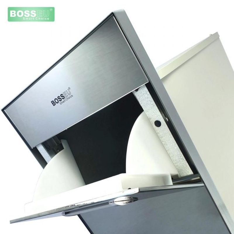 Thùng gạo gương nút nhấn BossEU BS300 Silver 5 Vị trí đổ gạo thùng gạo gương nút nhấn BossEU BS300 Silver