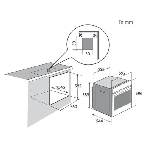 Lò nướng âm tủ 73L Brandt BOP7568LX 5 Kích thước lò nướng âm tủ 73L Brandt BOP7568LX