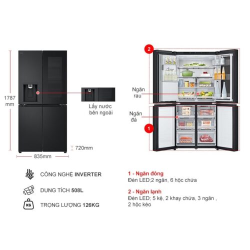 Tủ lạnh 4 cánh 508 lít LG LFI50BLMAI AEPPEVN 8 Kích thước tủ lạnh 4 cánh 508 lít LG LFI50BLMAI AEPPEVN