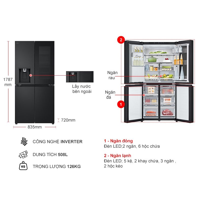 Tủ lạnh 4 cánh 508 lít LG LFI50BLMAI AEPPEVN 5 Kích thước tủ lạnh 4 cánh 508 lít LG LFI50BLMAI AEPPEVN