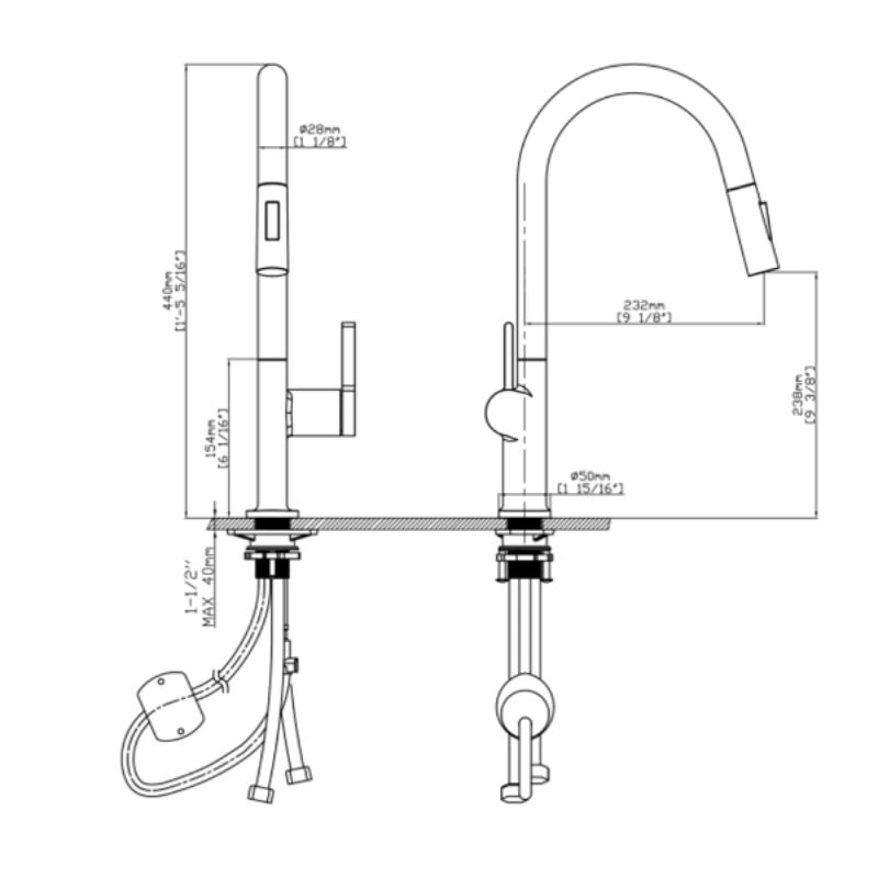 Vòi rửa bát nóng lạnh Kluger KLF0003C có dây rút 6 Kích thước vòi rửa bát nóng lạnh Kluger KLF0003C có dây rút