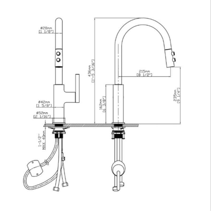 Vòi rửa bát nóng lạnh Kluger KLF0005B có dây rút 6 Kích thước vòi rửa bát nóng lạnh Kluger KLF0005B có dây rút