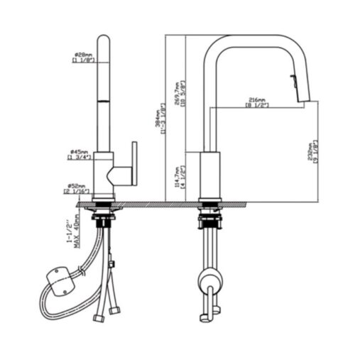 Vòi rửa bát nóng lạnh Kluger KLF0015C có dây rút 9 Kích thước vòi rửa bát nóng lạnh Kluger KLF0015C có dây rút
