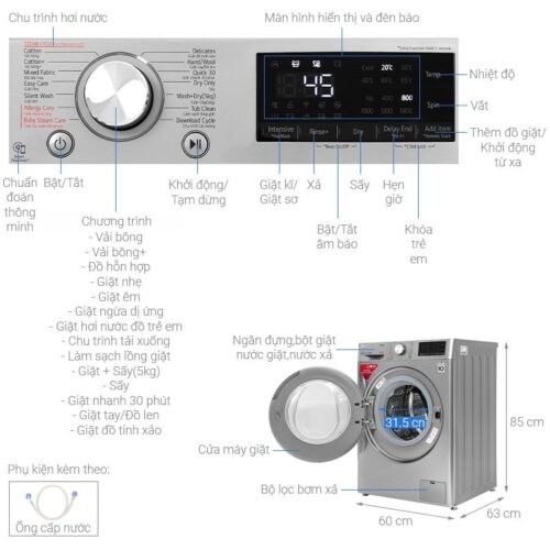 Máy giặt sấy LG giặt 9 kg – sấy 5 kg FV1409G4V 10 Chi tiết máy giặt sấy LG giặt 9 kg – sấy 5 kg FV1409G4V