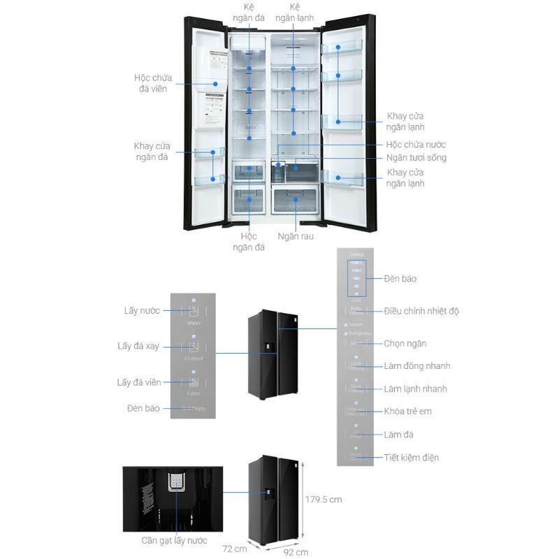 Tủ lạnh 2 cánh side by side 573 lít Hitachi SX800GPGV0 GBK 6 Kích thước tủ lạnh 2 cánh side by side 573 lít Hitachi SX800GPGV0 GBK