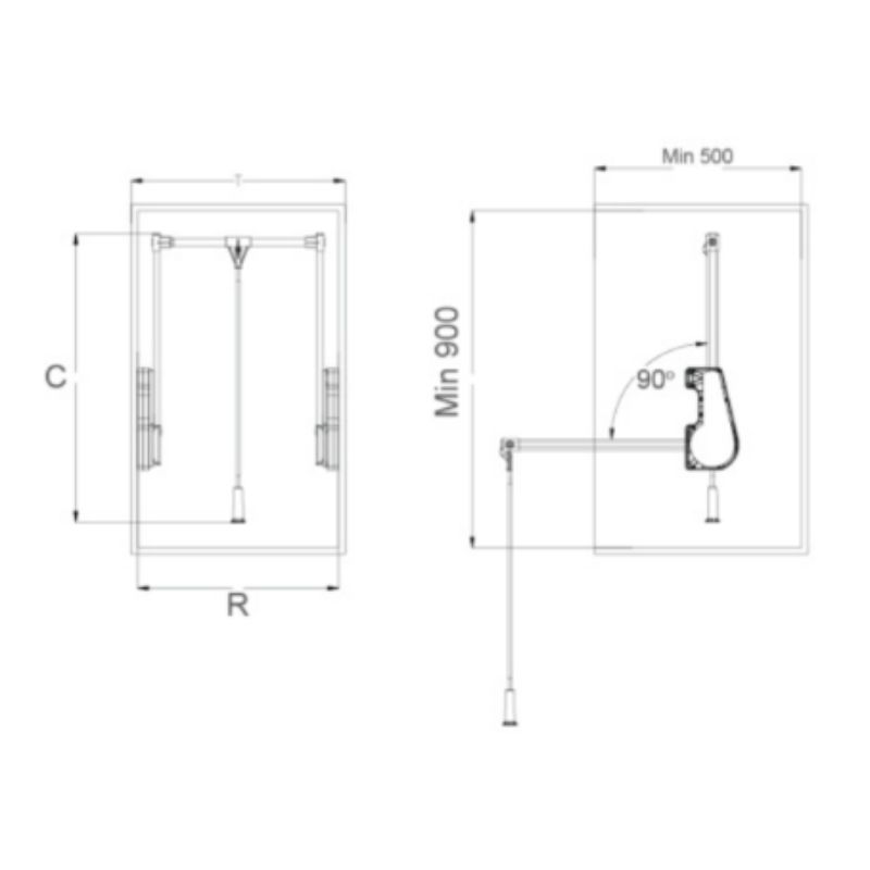 Giá nâng hạ cơ treo quần áo GrandX XM.15 5 Kích thước giá nâng hạ cơ treo quần áo GrandX XM.15