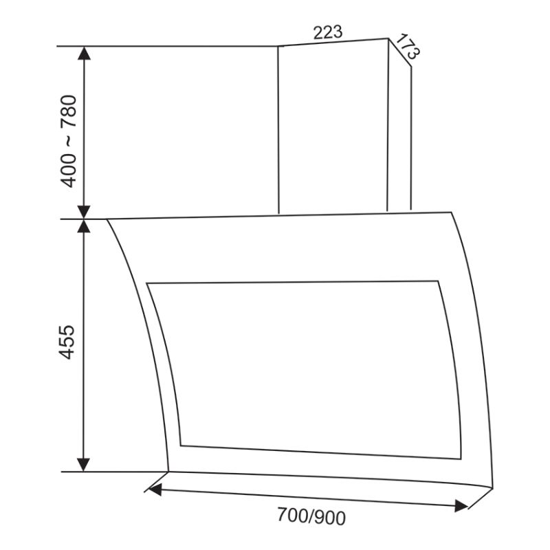 Máy hút mùi áp tường Faster FS 3689WN/BN-70 4 Kích thước máy hút mùi áp tường Faster FS 3689WN/BN-70
