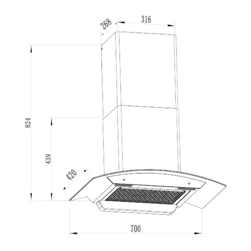 Máy hút mùi áp tường Faster FS CH750B 4 Kích thước máy hút mùi áp tường Faster FS CH750B