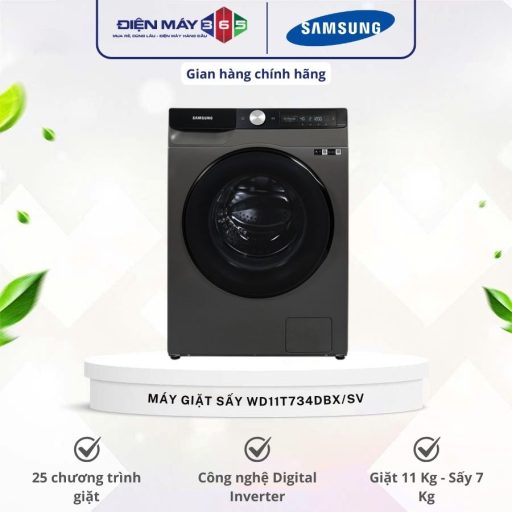 Máy Giặt Sấy Samsung Inverter AI Giặt 11 Kg - Sấy 7 Kg WD11T734DBX/SV 12 WD11T734DBX SV