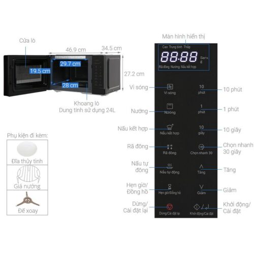 Lò vi sóng kết hợp nướng Panasonic NN-GT35NBYUE 24 Lít 7 Chi tiết lò vi sóng kết hợp nướng Panasonic NN-GT35NBYUE 24 Lít