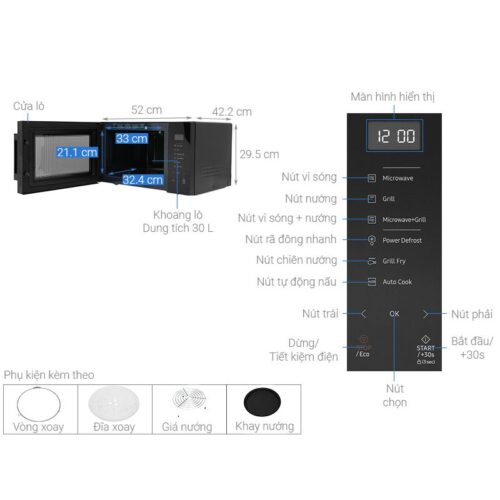 Lò vi sóng Samsung MG30T5018CK/SV 30 lít 7 chi tiet lo vi song samsung mg30t5018ck sv 30 lit