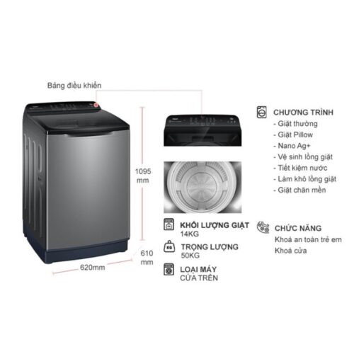Máy Giặt Aqua 14 Kg AQW-FR140UHT.SS cửa trên 9 Kích thước máy Giặt Aqua 14 Kg AQW-FR140UHT.SS cửa trên