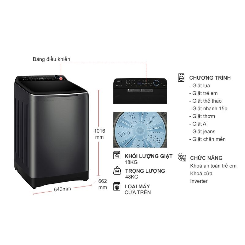 Máy Giặt Aqua Inverter 18 Kg AQW-DR180UHT.PS cửa trên 6 Kích thước máy Giặt Aqua Inverter 18 Kg AQW-DR180UHT.PS cửa trên