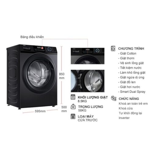 Máy Giặt Aqua Inverter 8.5 Kg AQD-A852J.BK cửa trước 9 Kích thước máy Giặt Aqua Inverter 8.5 Kg AQD-A852J.BK cửa trước