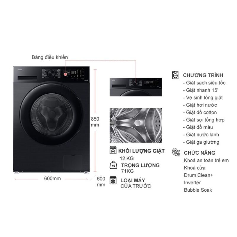 Máy Giặt Samsung Inverter 12 kg WW12CGC04DABSV cửa trước 7 Kích thước máy Giặt Samsung Inverter 12 kg WW12CGC04DABSV cửa trước