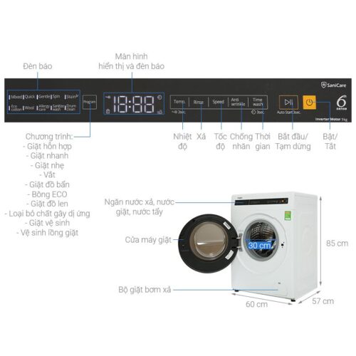 Máy Giặt Whirlpool Inverter 9 Kg FWEB9002FW cửa trước 9 Kích thước máy Giặt Whirlpool Inverter 9 Kg FWEB9002FW cửa trước