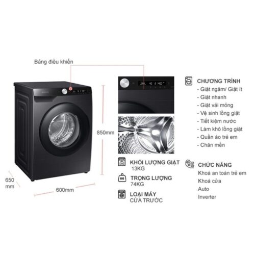 Máy Giặt Samsung Inverter 13 Kg WW13T504DAB/SV cửa trước 9 Kích thước máy Giặt Samsung Inverter 13 Kg WW13T504DAB cửa trước