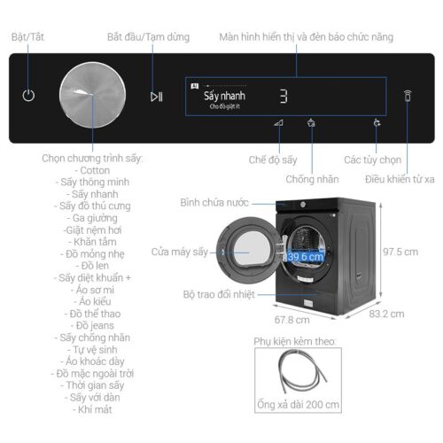 Mấy Sấy Bơm Nhiệt Inverter Samsung 17 Kg DV17B9750CV/SV 7 Kích thước máy Sấy Bơm Nhiệt Inverter Samsung 17 Kg DV17B9750CV/SV