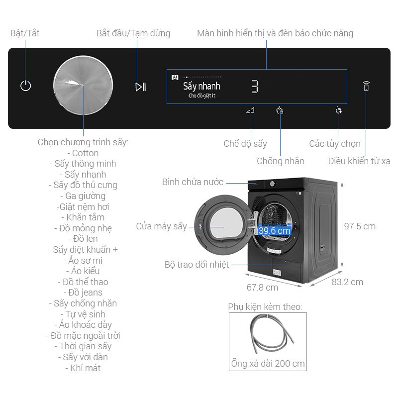 Mấy Sấy Bơm Nhiệt Inverter Samsung 17 Kg DV17B9750CV/SV 5 Kích thước máy Sấy Bơm Nhiệt Inverter Samsung 17 Kg DV17B9750CV/SV