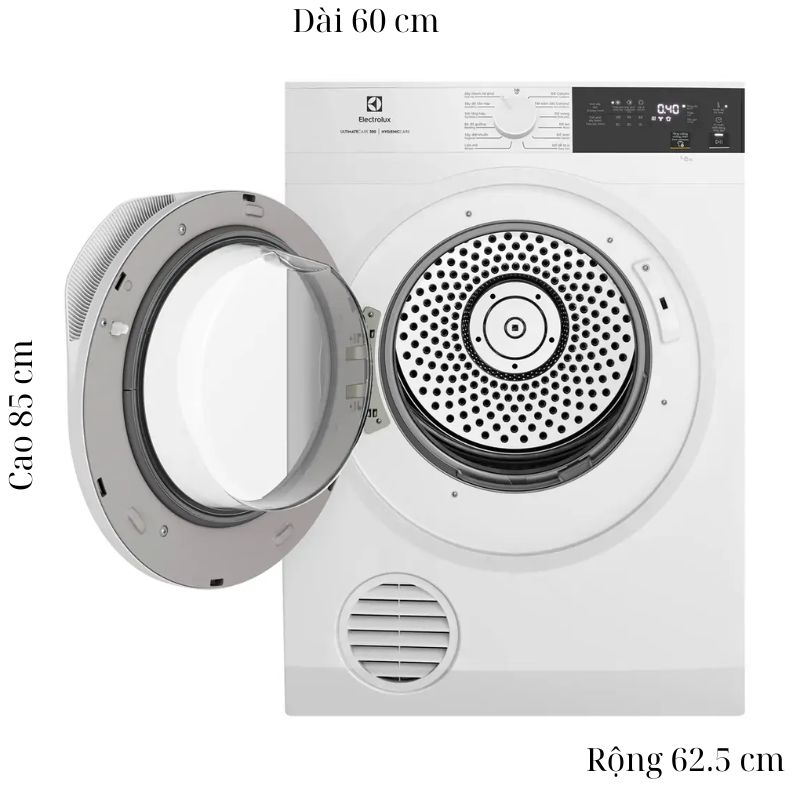 Máy Sấy Thông Hơi Electrolux 8 Kg EDV804H3WC 5 Kích thước máy Sấy Thông Hơi Electrolux 8 Kg EDV804H3WC