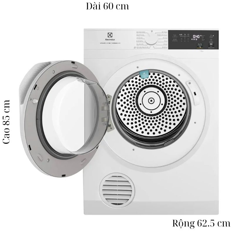 Máy Sấy Thông Hơi Electrolux 9 Kg EDS904H3WC 5 Kích thước máy Sấy Thông Hơi Electrolux 9 Kg EDS904H3WC