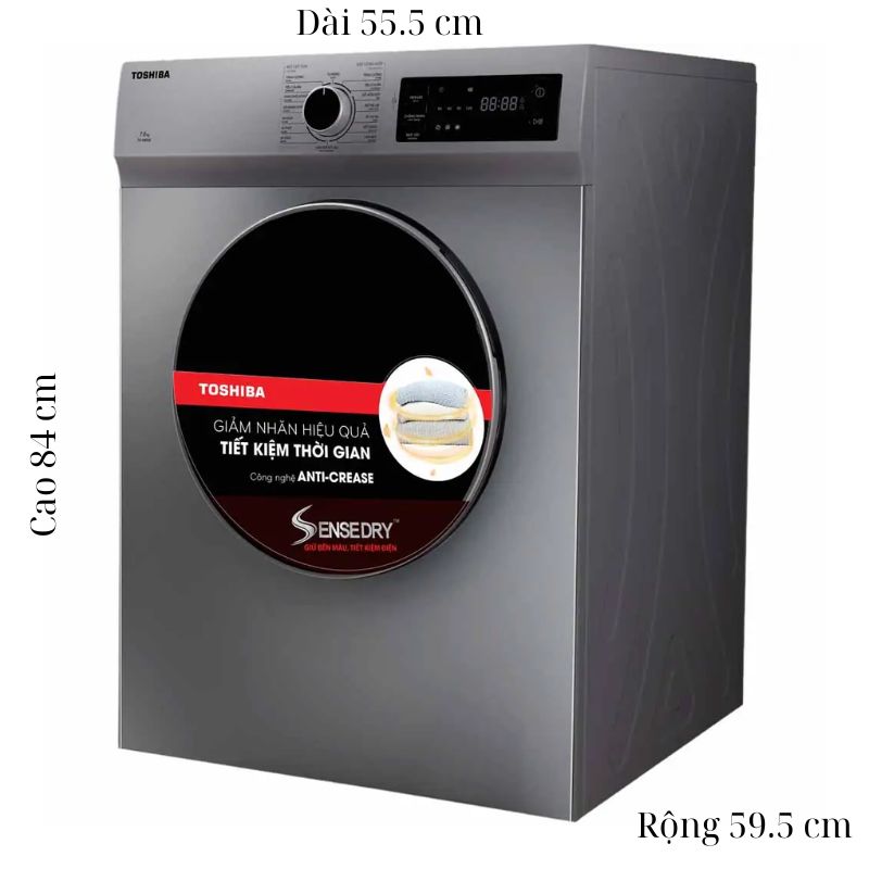 Máy Sấy Thông Hơi Toshiba 7 Kg TD-H80SEV(SK) 5 Kích thước máy Sấy Thông Hơi Toshiba 7 Kg TD-H80SEV(SK)