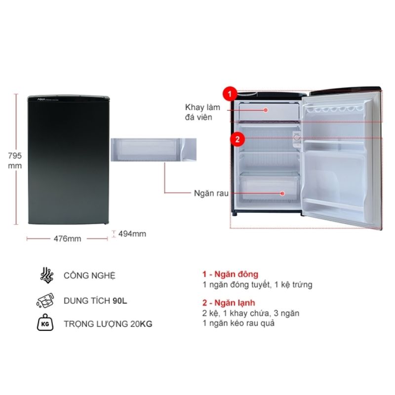 Tủ Lạnh 1 cánh mini 90 Lít Aqua AQR-D99FA (BS) 5 Tủ Lạnh 1 cánh mini 90 Lít Aqua AQR-D99FA (BS) - Ảnh 3