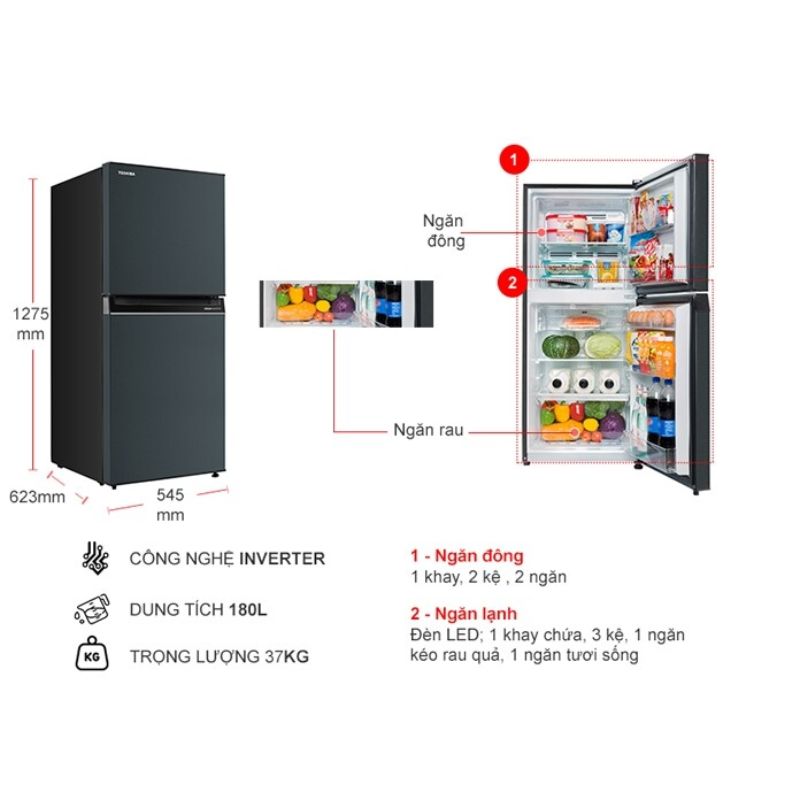 Tủ Lạnh 2 cánh Inverter 180 Lít Toshiba GR-RT234WE-PMV(52) 5 Kích thước tủ Lạnh 2 cánh Inverter 180 Lít Toshiba GR-RT234WE-PMV(52)