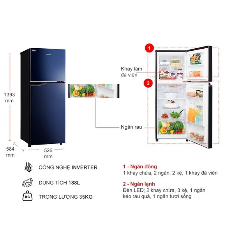 Tủ Lạnh 2 cánh Inverter 188 Lít Panasonic NR-BA229PAVN 6 Kích thước tủ Lạnh 2 cánh Inverter 188 Lít Panasonic NR-BA229PAVN