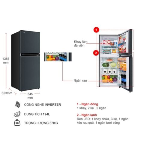 Tủ Lạnh 2 cánh Inverter 194 Lít Toshiba GR-RT252WE-PMV(52) 7 Kích thước tủ Lạnh 2 cánh Inverter 194 Lít Toshiba GR-RT252WE-PMV(52)