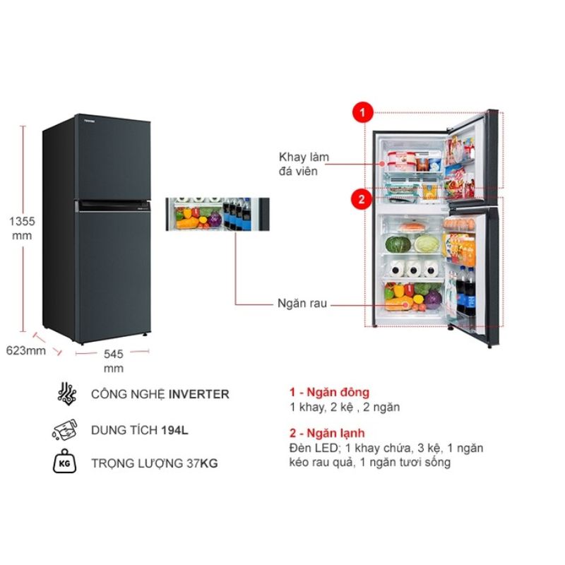 Tủ Lạnh 2 cánh Inverter 194 Lít Toshiba GR-RT252WE-PMV(52) 5 Kích thước tủ Lạnh 2 cánh Inverter 194 Lít Toshiba GR-RT252WE-PMV(52)