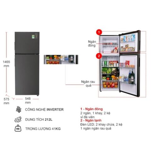 Tủ Lạnh 2 cánh Inverter 212 Lít Aqua AQR-T239FA (HB) 7 Kích thước tủ Lạnh 2 cánh Inverter 212 Lít Aqua AQR-T239FA (HB)